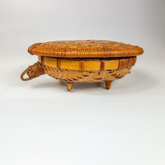 Woven Wicker Turtle Basket Box Lid Tortoise Rattan - Picture 7 of 10